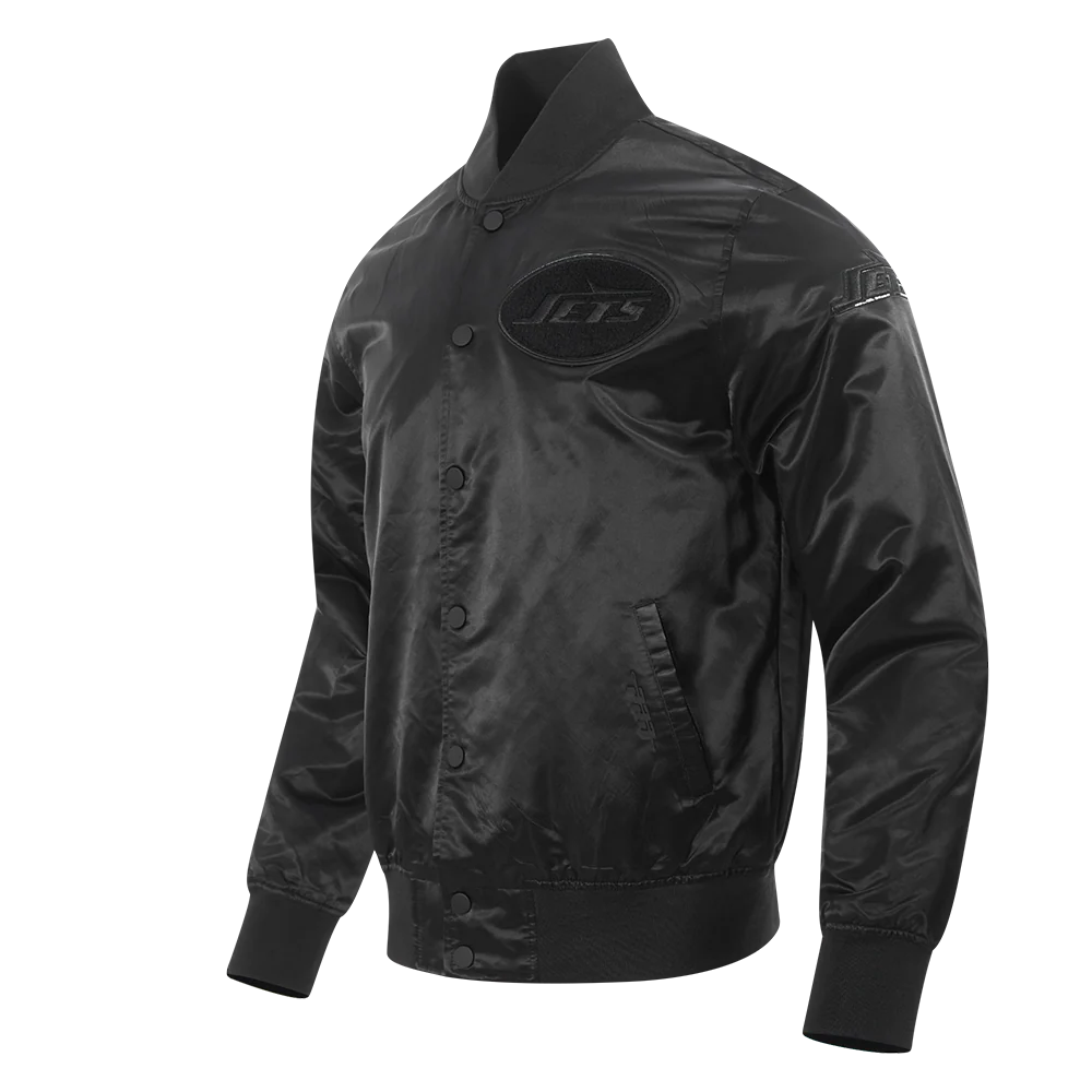 NFL NEW YORK JETS TRIPLE BLACK MEN'S SATIN JACKET (BLACK) - Image 2