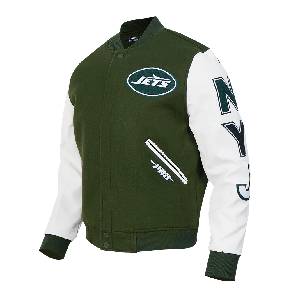 NFL NEW YORK JETS CLASSIC WOOL MEN'S VARSITY JACKET (FOREST GREEN/WHITE) - Image 3