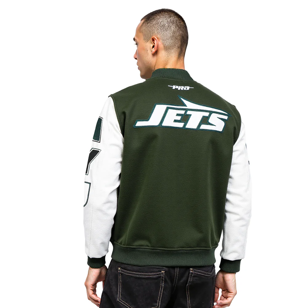 NFL NEW YORK JETS CLASSIC WOOL MEN'S VARSITY JACKET (FOREST GREEN/WHITE) - Image 9