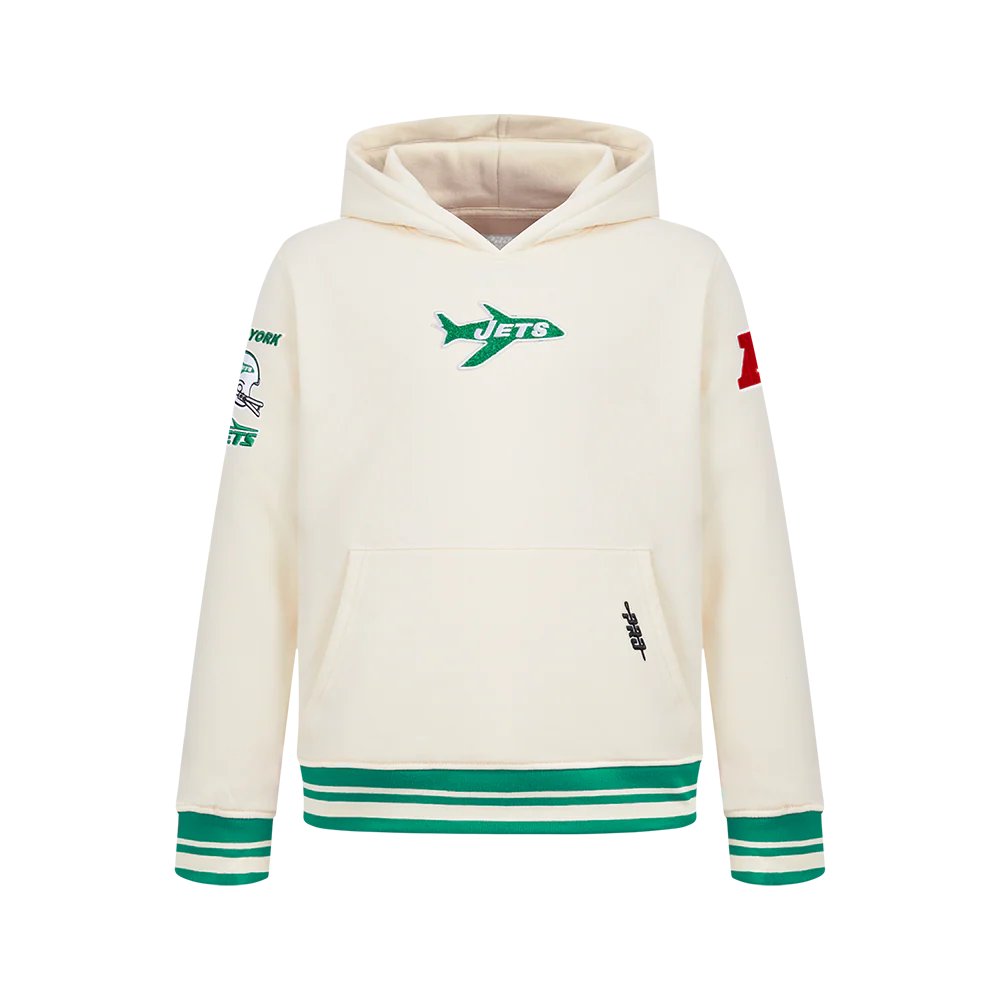 NFL NEW YORK JETS RETRO CLASSIC BIG BOY'S RIB FLC PO HOODIE (EGGSHELL/ KELLY GREEN) - Image 5