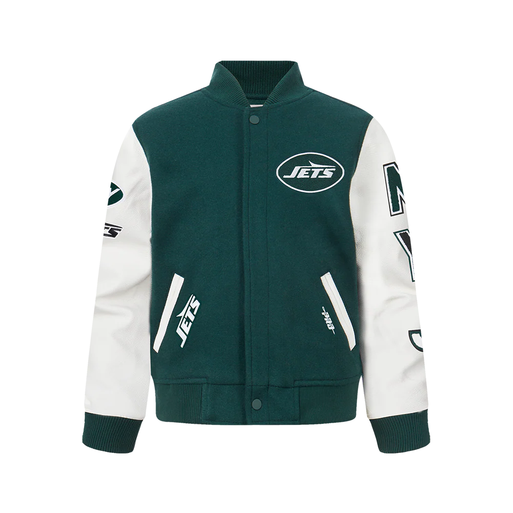 NFL NEW YORK JETS CLASSIC BIG BOYS WOOL VARSITY JACKET (FOREST GREEN/WHITE)