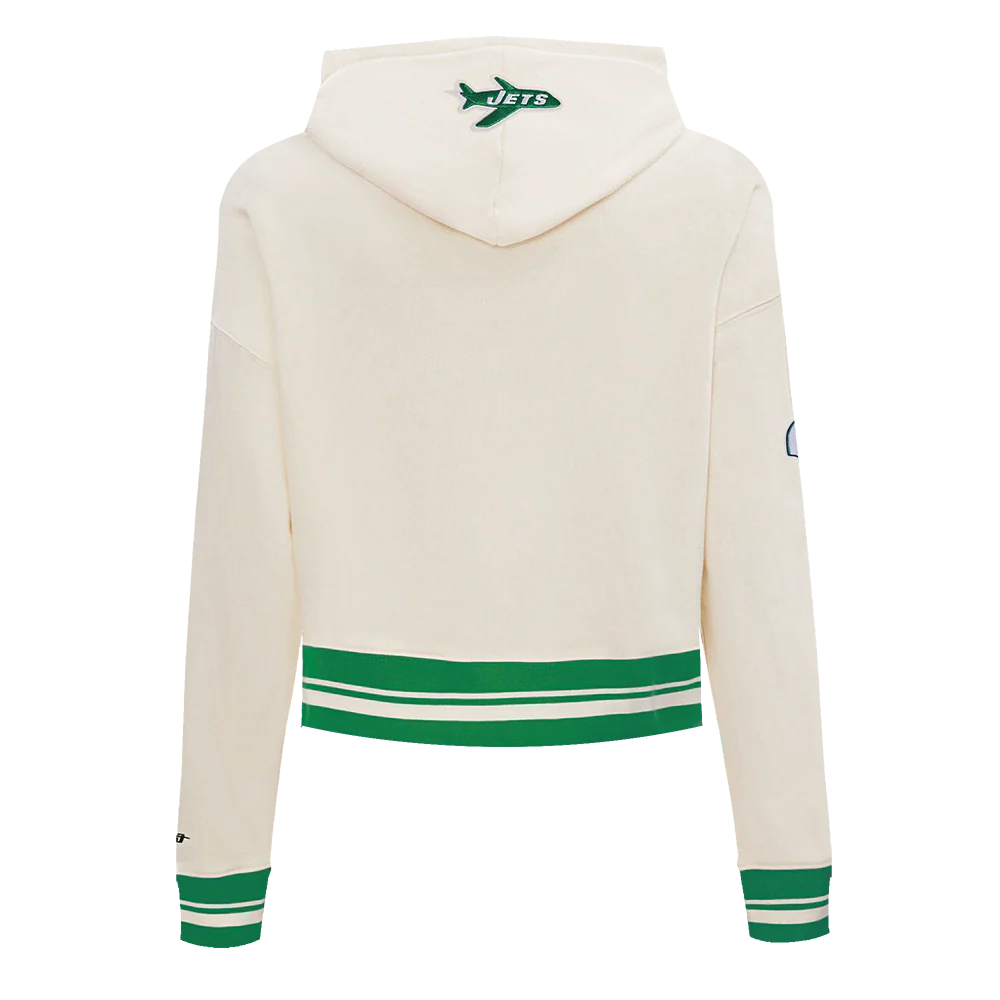 NFL NEW YORK JETS RETRO CLASSIC WOMEN'S RIB CROPPED PO HOODIE (EGGSHELL/ KELLY GREEN) - Image 3