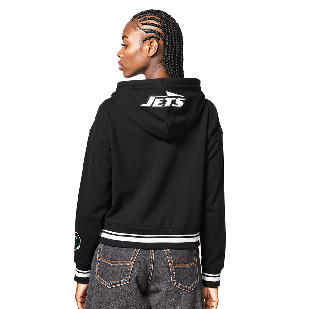 NFL NEW YORK JETS MASHUP WOMEN'S RIB CROPPED PO HOODIE (BLACK) - Image 2