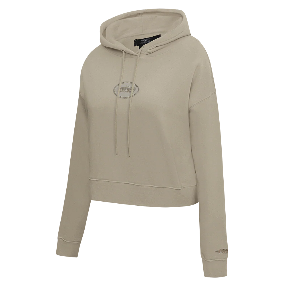 NFL NEW YORK JETS NEUTRAL WOMEN'S CROPPED FLC PO HOODIE (TAUPE) - Image 3