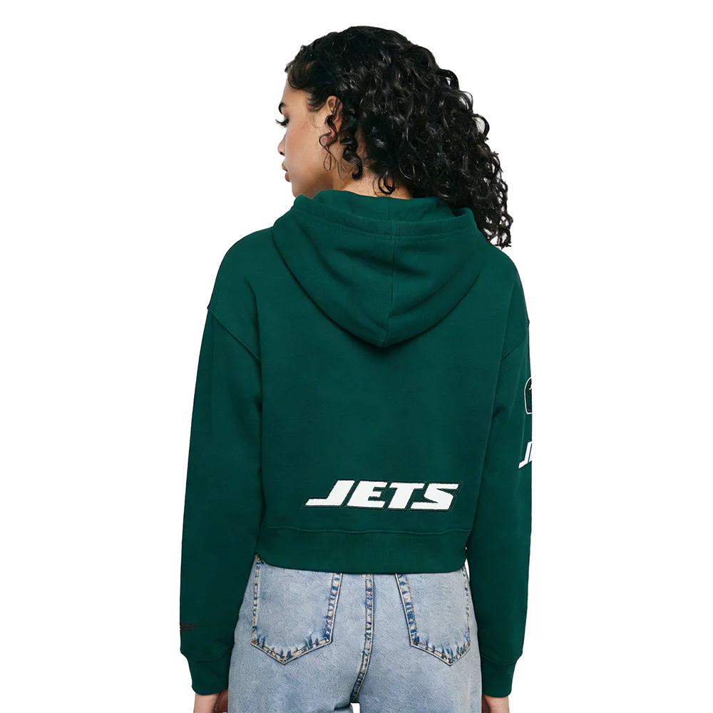 NFL NEW YORK JETS CLASSIC WOMEN'S CROPPED FLEECE PULLOVER HOODIE (FOREST GREEN) - Image 2