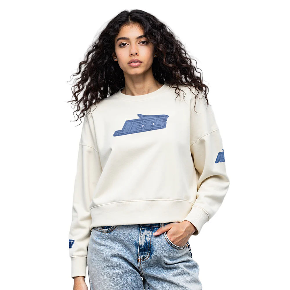 NFL NEW YORK JETS VARSITY BLUES WOMEN'S FLC CREWNECK (LINEN) - Image 10