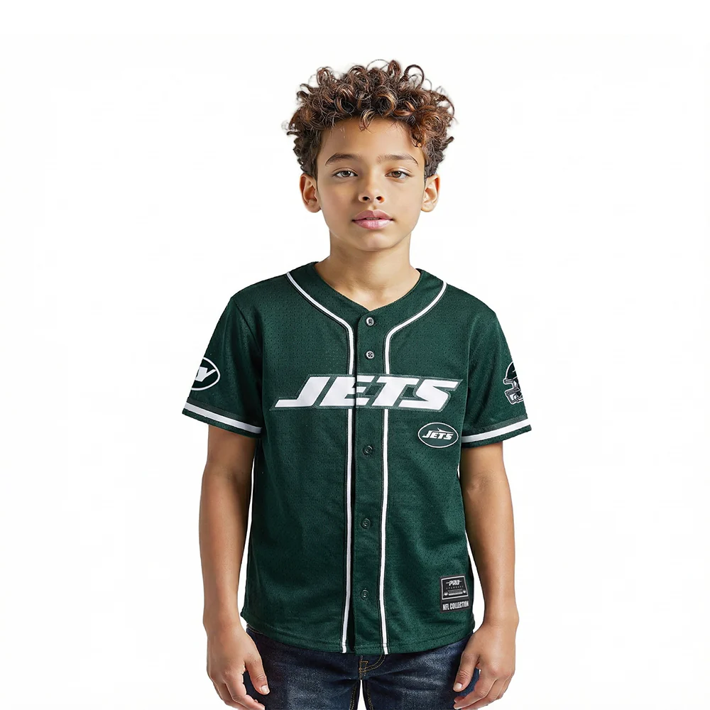 NFL NEW YORK JETS CLASSIC LITTLE BOY'S MESH BUTTON DOWN SHIRT (FOREST GREEN)