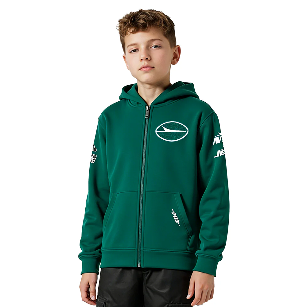 NFL NEW YORK JETS CLASSIC LITTLE BOY'S FLC FZ HOODIE (FOREST GREEN)