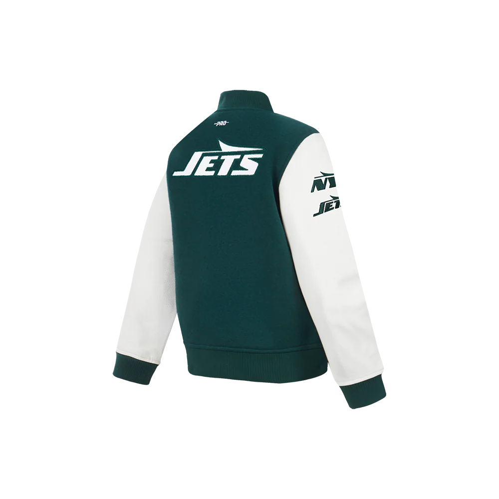 NFL NEW YORK JETS CLASSIC CHENILLE LITTLE BOY'S WOOL VARSITY JACKET (FOREST GREEN/WHITE) - Image 4