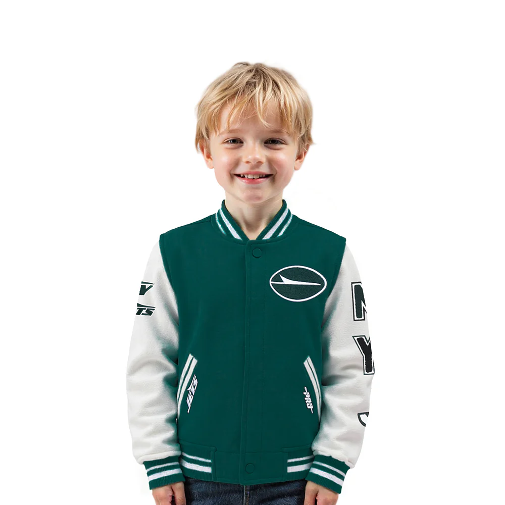 NFL NEW YORK JETS CLASSIC CHENILLE TODDLER BOY'S WOOL VARSITY JACKET (FOREST GREEN/WHITE)