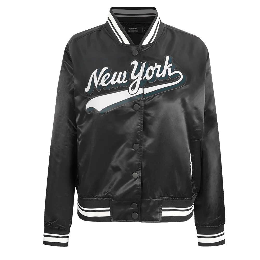 NFL NEW YORK JETS SCRIPT TAIL WOMEN'S SATIN JACKET (BLACK)