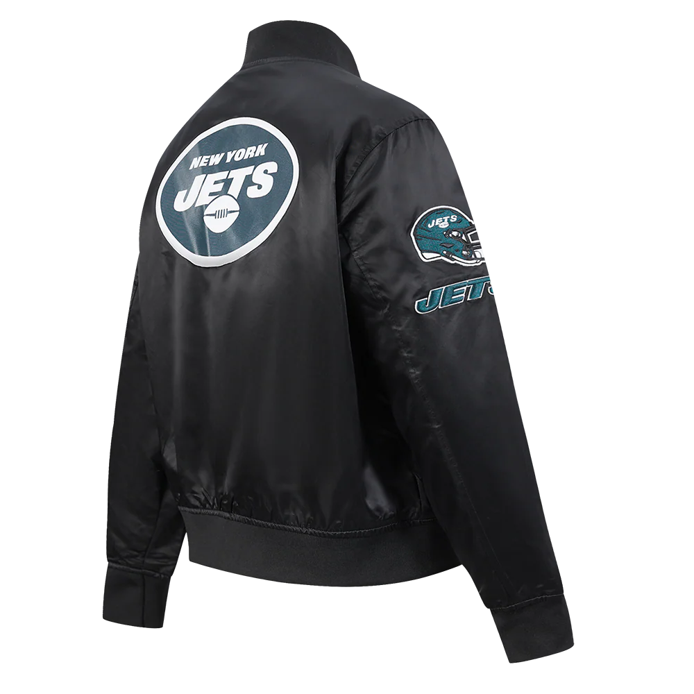 NFL NEW YORK JETS CLASSIC WOMEN'S SATIN JACKET (BLACK) - Image 4