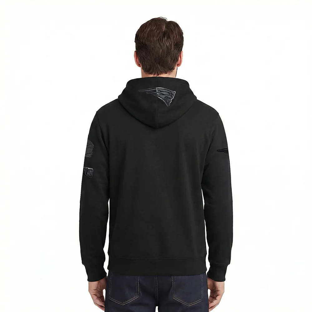 NFL NEW ENGLAND PATRIOTS TRIPLE BLACK MEN'S DOUBLE KNIT PULLOVER HOODIE (TRIPLE BLACK MEN'S) - Image 2