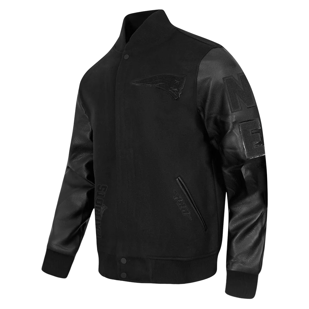 NFL NEW ENGLAND PATRIOTS TRIPLE BLACK MEN'S WOOL VARSITY JACKET (TRIPLE BLACK MEN'S) - Image 2
