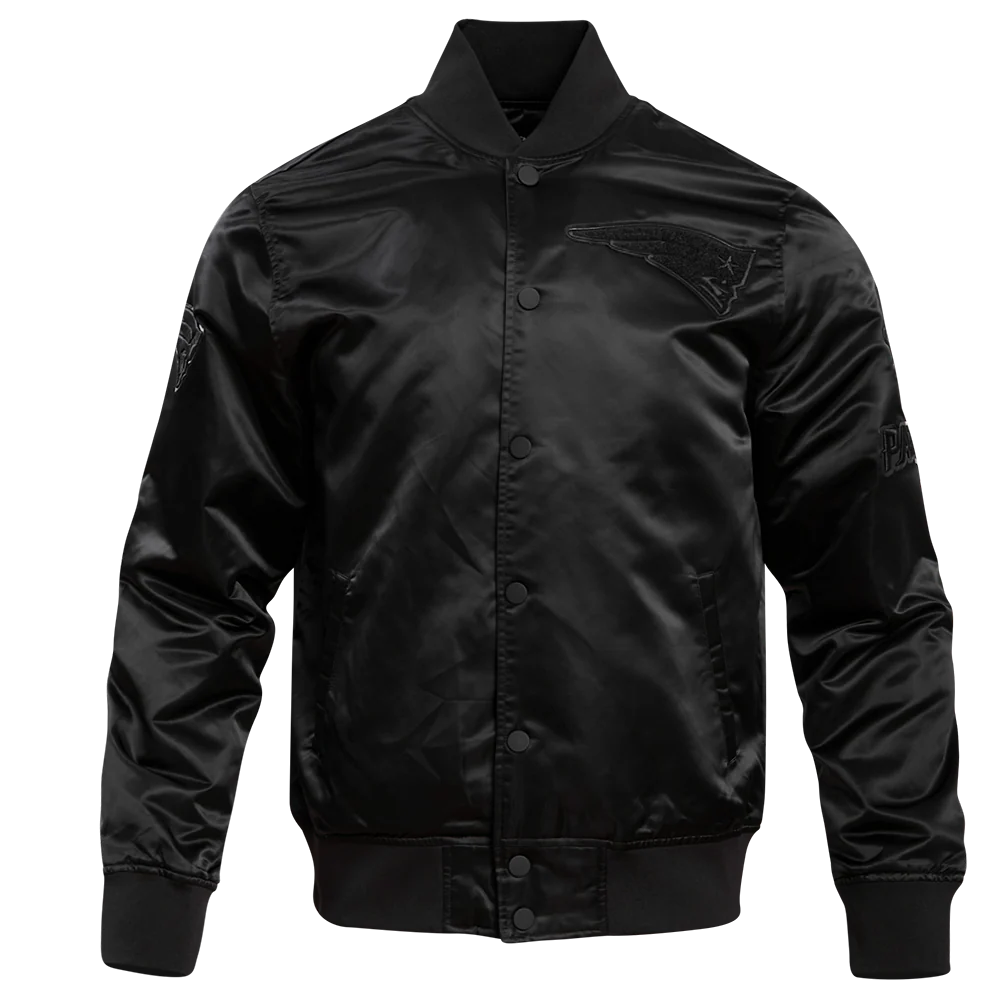 NFL NEW ENGLAND PATRIOTS TRIPLE BLACK MEN'S SATIN JACKET (TRIPLE BLACK)