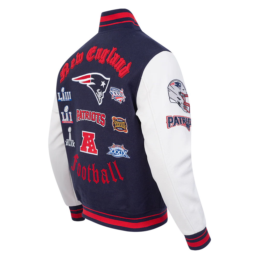 NFL NEW ENGLAND PATRIOTS OLD ENGLISH MEN'S RIB WOOL VARSITY JACKET (MIDNIGHT NAVY/RED/MIDNIGHT NAVY) - Image 4