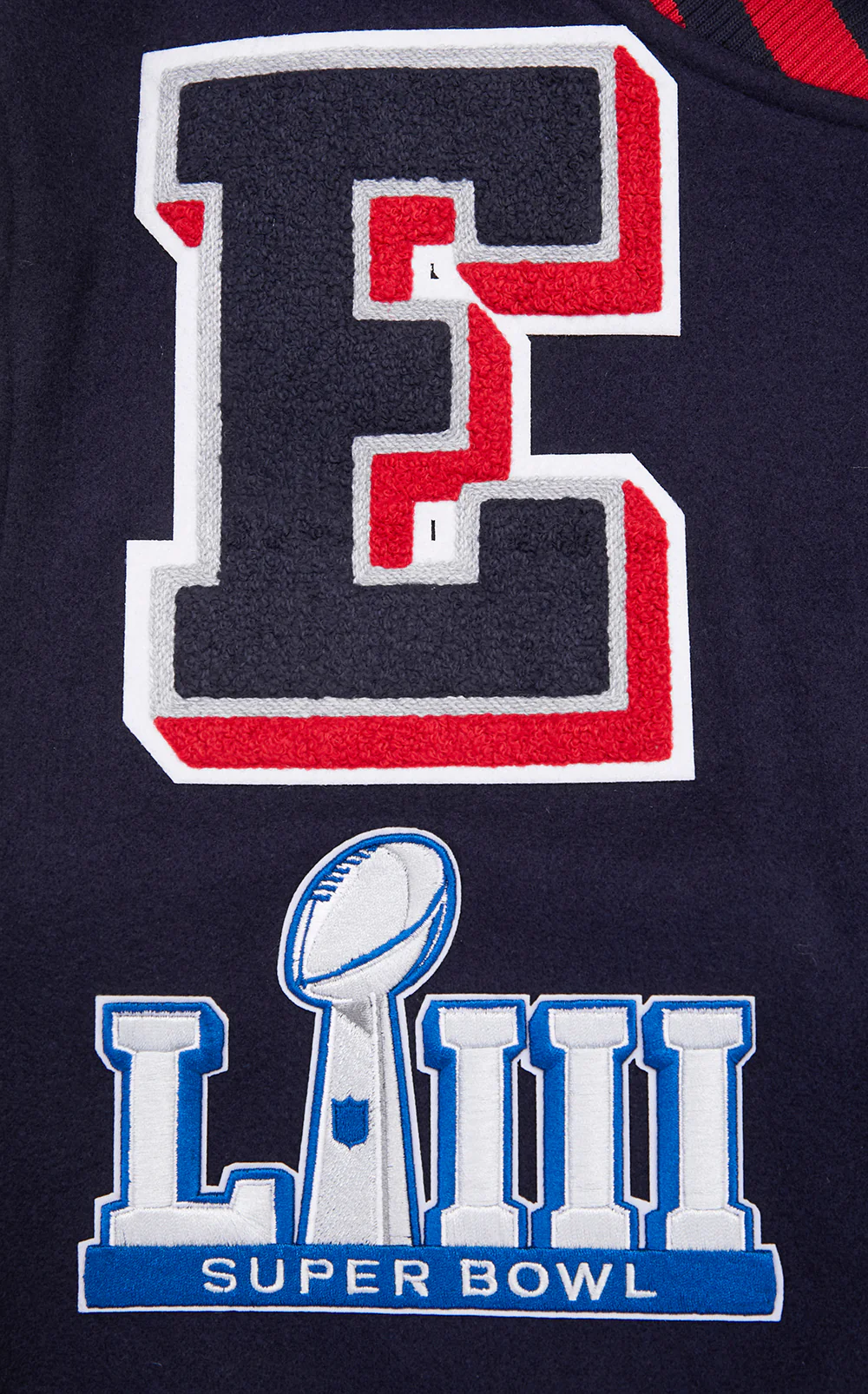 NFL NEW ENGLAND PATRIOTS MASHUP MEN'S RIB WOOL VARSITY JACKET (MIDNIGHT NAVY/RED/MIDNIGHT NAVY) - Image 15