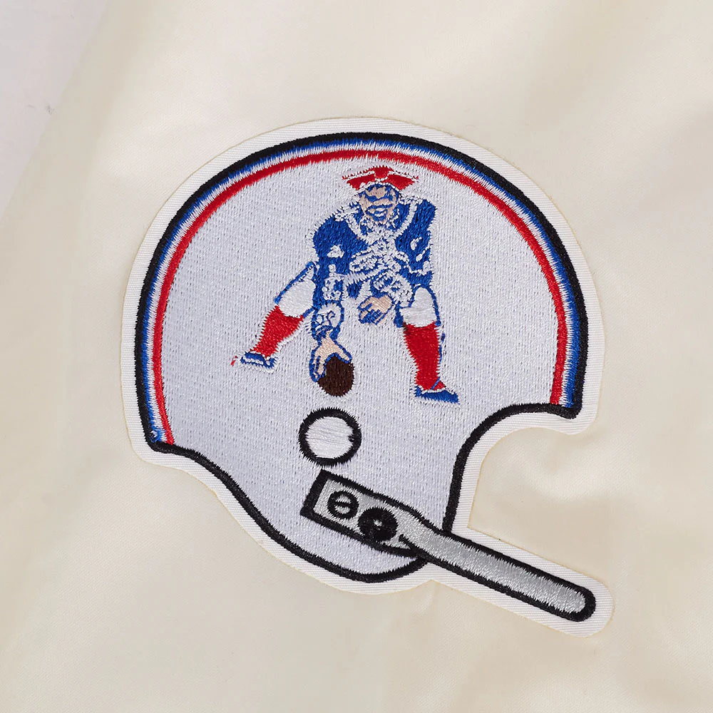 NFL NEW ENGLAND PATRIOTS RETRO CLASSIC MEN'S RIB SATIN JACKET (EGGSHELL/ ROYAL BLUE) - Image 7
