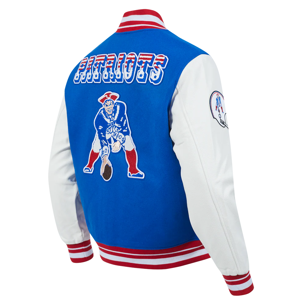 NFL NEW ENGLAND PATRIOTS RETRO CLASSIC MEN'S RIB WOOL VARSITY JACKET (ROYAL BLUE/RED) - Image 4