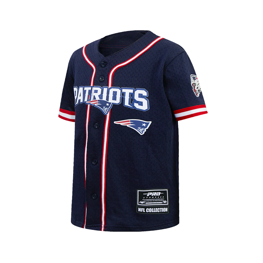 NFL NEW ENGLAND PATRIOTS CLASSIC BIG BOY'S MESH BUTTON DOWN SHIRT (MIDNIGHT NAVY/RED) - Image 3