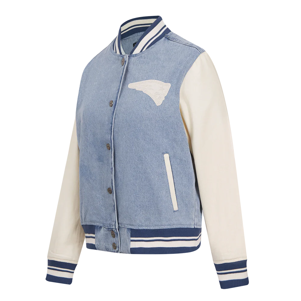 NFL NEW ENGLAND PATRIOTS VARSITY BLUES WOMEN'S DENIM VARSITY JACKET (DENIM/LINEN) - Image 3