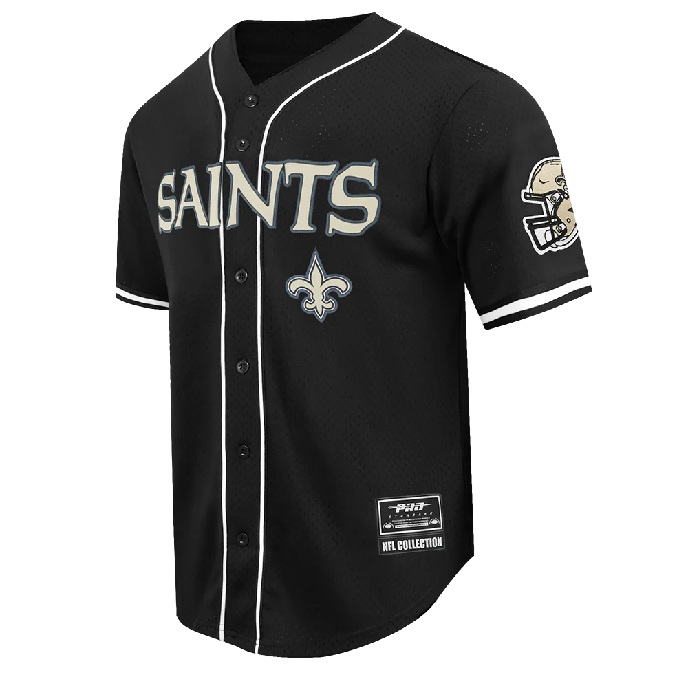 NFL NEW ORLEANS SAINTS CLASSIC MEN'S MESH BUTTON DOWN JERSEY (BLACK) - Image 12