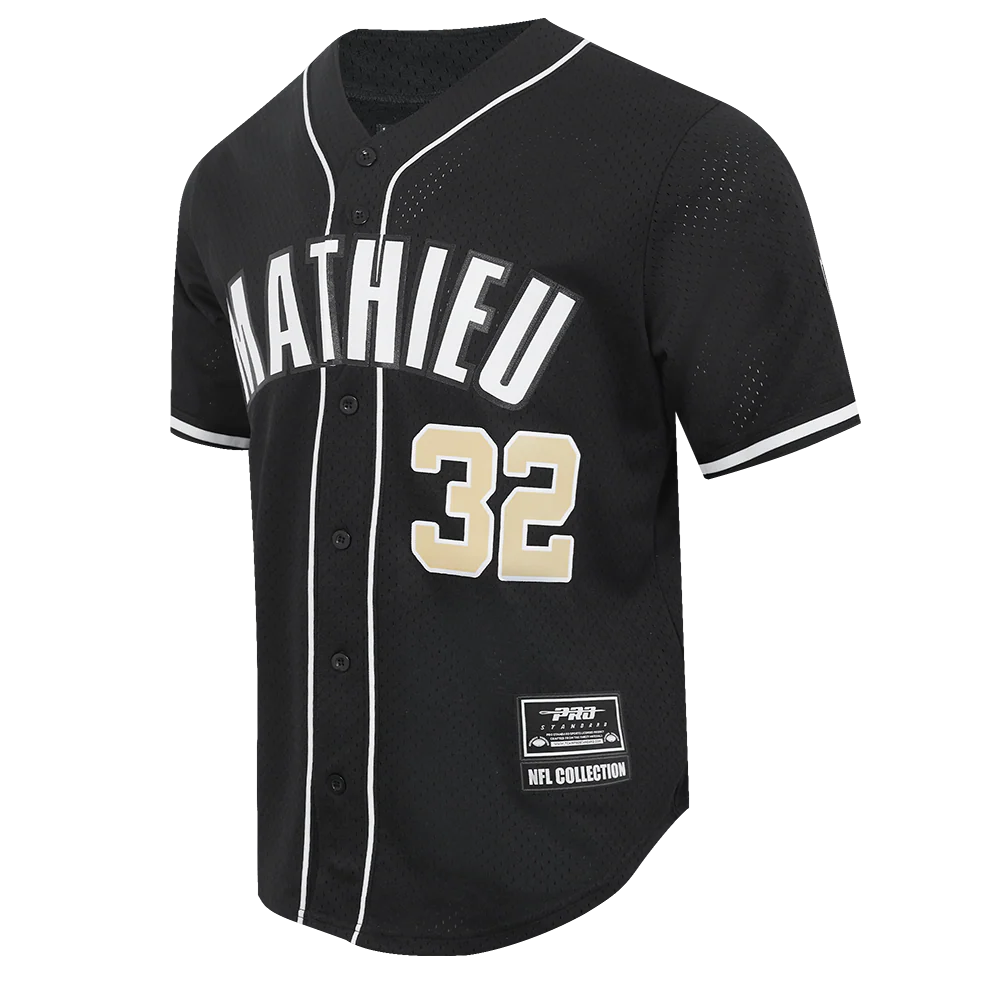 NFL NEW ORLEANS SAINTS TYRANN MATHIEU #32 MESH BUTTON UP SHIRT (BLACK) - Image 2