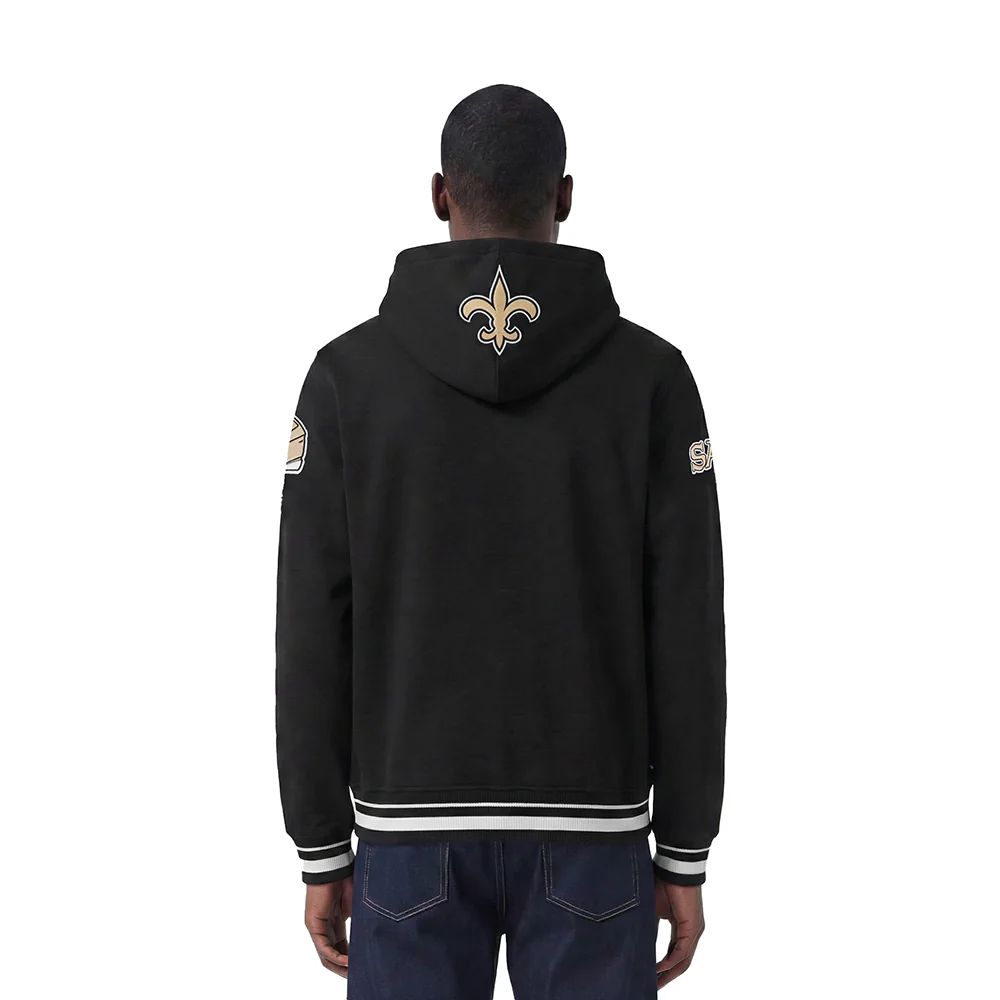 NFL NEW ORLEANS SAINTS SCRIPT TAIL MEN'S RIB FLC PO HOODIE (BLACK) - Image 2