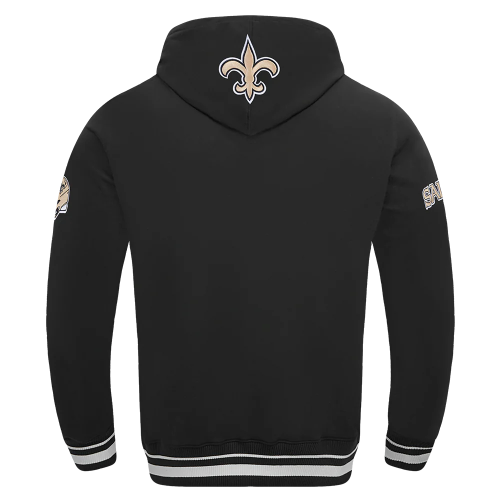 NFL NEW ORLEANS SAINTS SCRIPT TAIL MEN'S RIB FLC PO HOODIE (BLACK) - Image 7