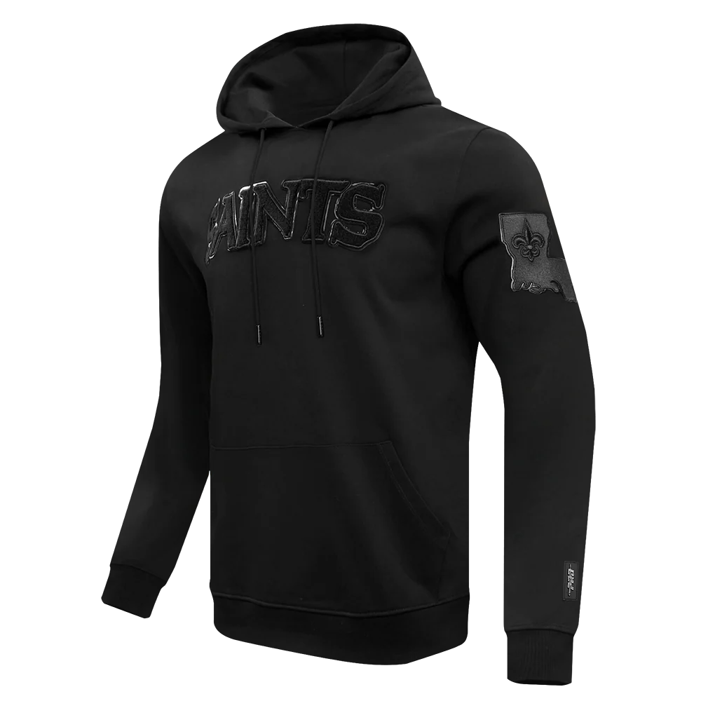 NFL NEW ORLEANS SAINTS TRIPLE BLACK MEN'S DOUBLE KNIT PULLOVER HOODIE (TRIPLE BLACK MEN'S) - Image 2