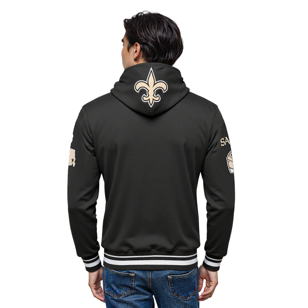 NFL NEW ORLEANS SAINTS MASHUP MEN'S RIB PO HOODIE (BLACK) - Image 11