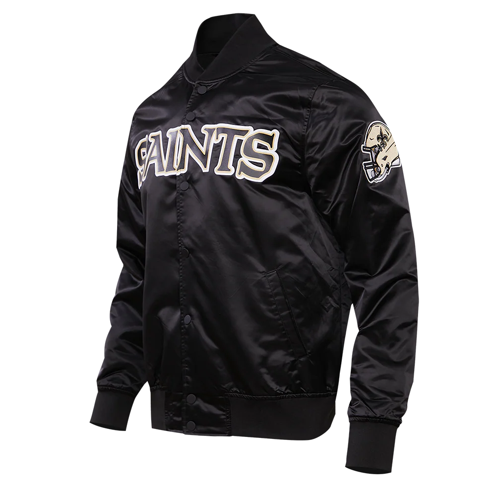NFL NEW ORLEANS SAINTS BIG LOGO MEN'S SATIN JACKET (BLACK) - Image 9