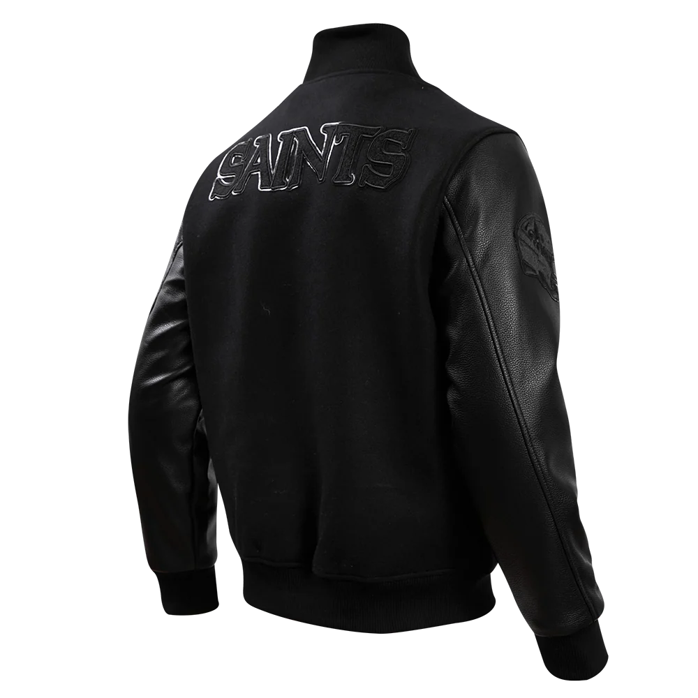 NFL NEW ORLEANS SAINTS TRIPLE BLACK MEN'S WOOL VARSITY JACKET (TRIPLE BLACK MEN'S) - Image 3