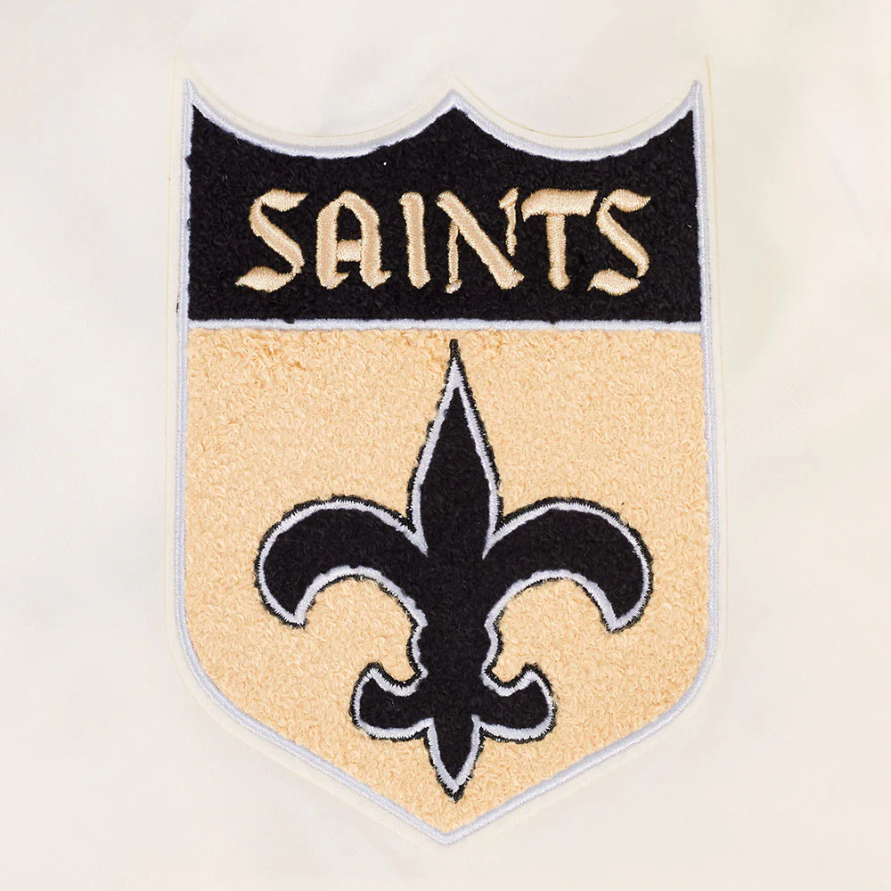 NFL NEW ORLEANS SAINTS RETRO CLASSIC MEN'S RIB SATIN JACKET (EGGSHELL/ BLACK) - Image 7