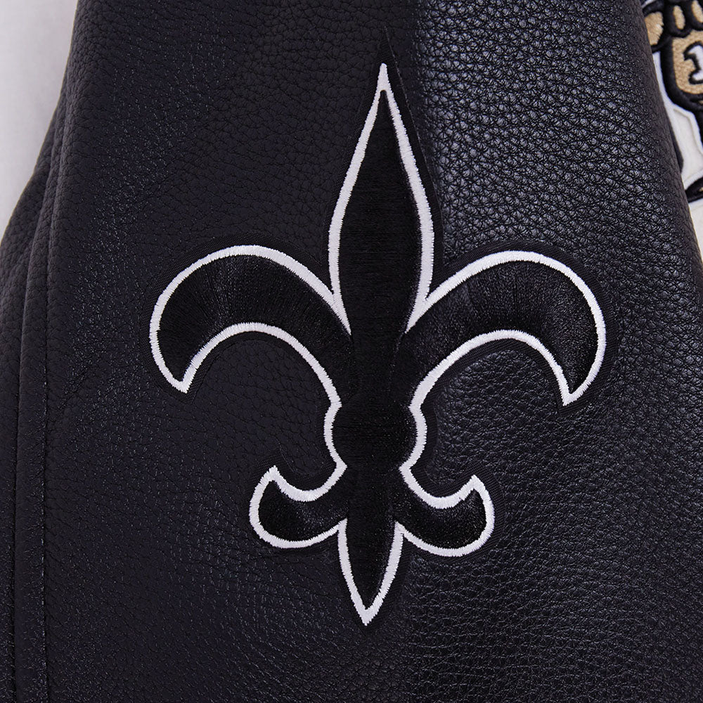 NFL NEW ORLEANS SAINTS RETRO CLASSIC MEN'S RIB WOOL VARSTIY JACKET (EGGSHELL/ BLACK) - Image 5