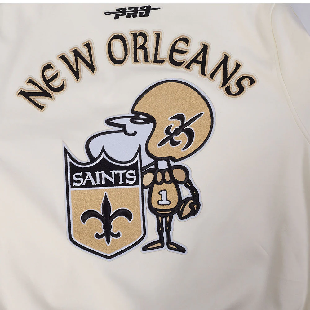 NFL NEW ORLEANS SAINTS PRO GAME DAY MEN'S RETRO JACKET (EGGSHELL/TAUPE/EGGSHELL) - Image 14