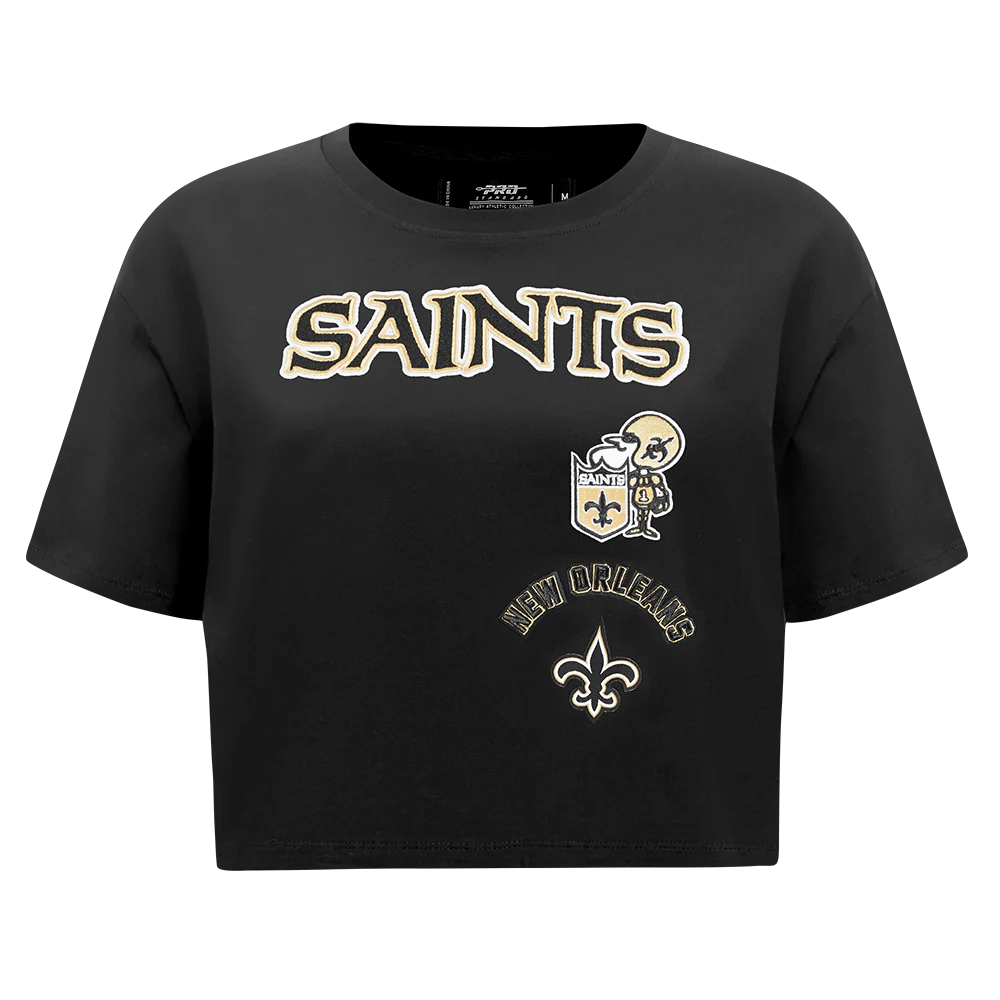 NFL NEW ORLEANS SAINTS RETRO CLASSIC WOMEN'S BOXY TEE (BLACK)