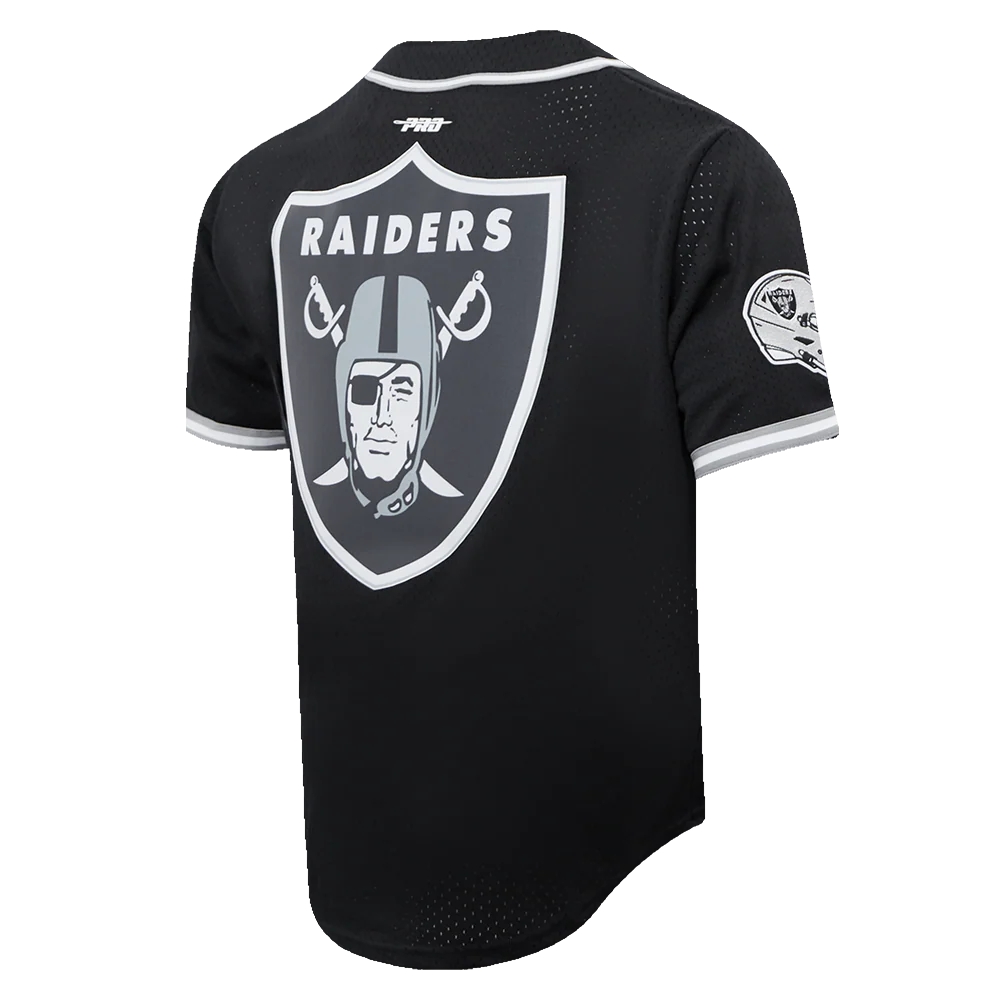 NFL LAS VEGAS RAIDERS SCRIPT TAIL MEN'S MESH BUTTON DOWN SHIRT (BLACK/GRAY) - Image 3