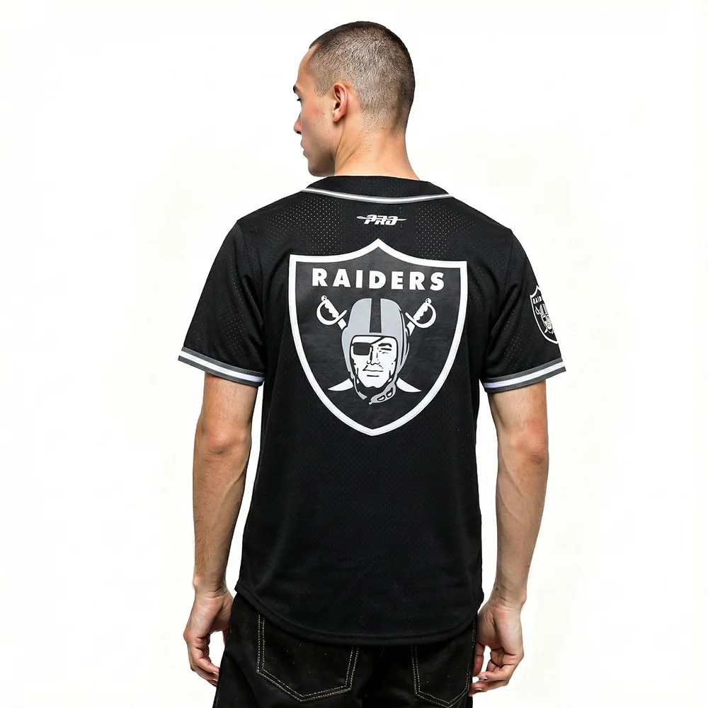 NFL LAS VEGAS RAIDERS MAXX CROSBY #98 CLASSIC MESH PNN MEN'S MESH BUTTON DOWN SHIRT (BLACK/GRAY) - Image 2
