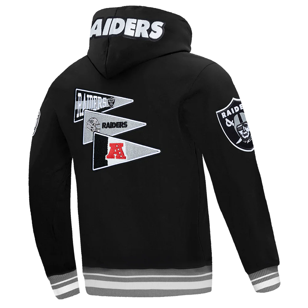 NFL LAS VEGAS RAIDERS TEAM PENNANTS MEN'S RIB FLEECE PULLOVER HOODIE (BLACK/GRAY) - Image 4