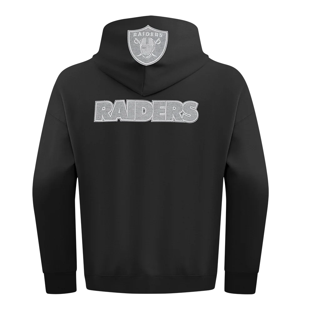 NFL LAS VEGAS RAIDERS REVERSE FRENCH TERRY MEN'S DROP SHOULDER FLEECE PULLOVER HOODIE (BLACK) - Image 3
