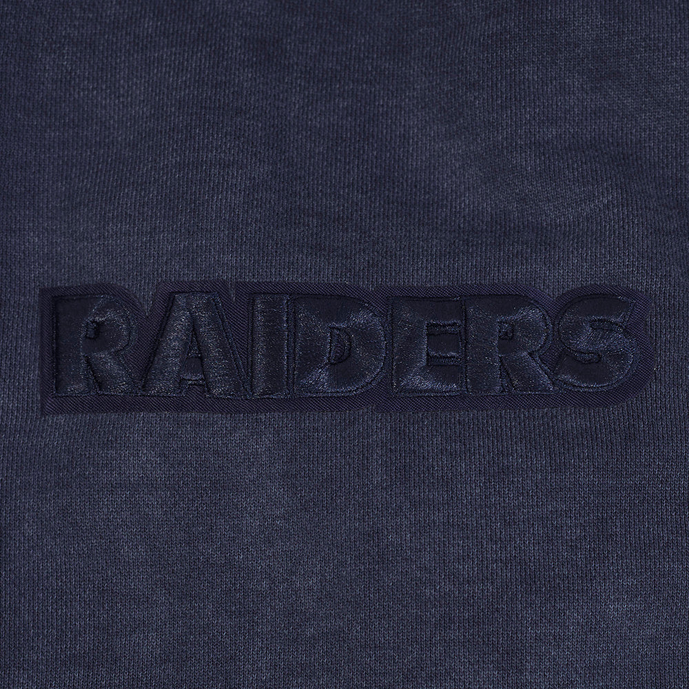 NFL LAS VEGAS RAIDERS WASHED CLASSIC MEN'S ENZYME WASH DROP SHOULDER FT PO HOODIE (WASHED MIDNIGHT NAVY) - Image 5