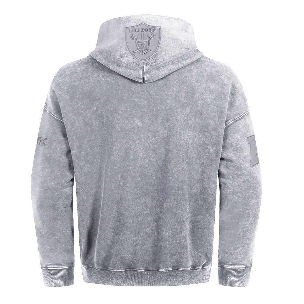 NFL LAS VEGAS RAIDERS WASHED CLASSIC MEN'S ENZYME WASH DROP SHOULDER HOODIE (WASHED GREY) - Image 7