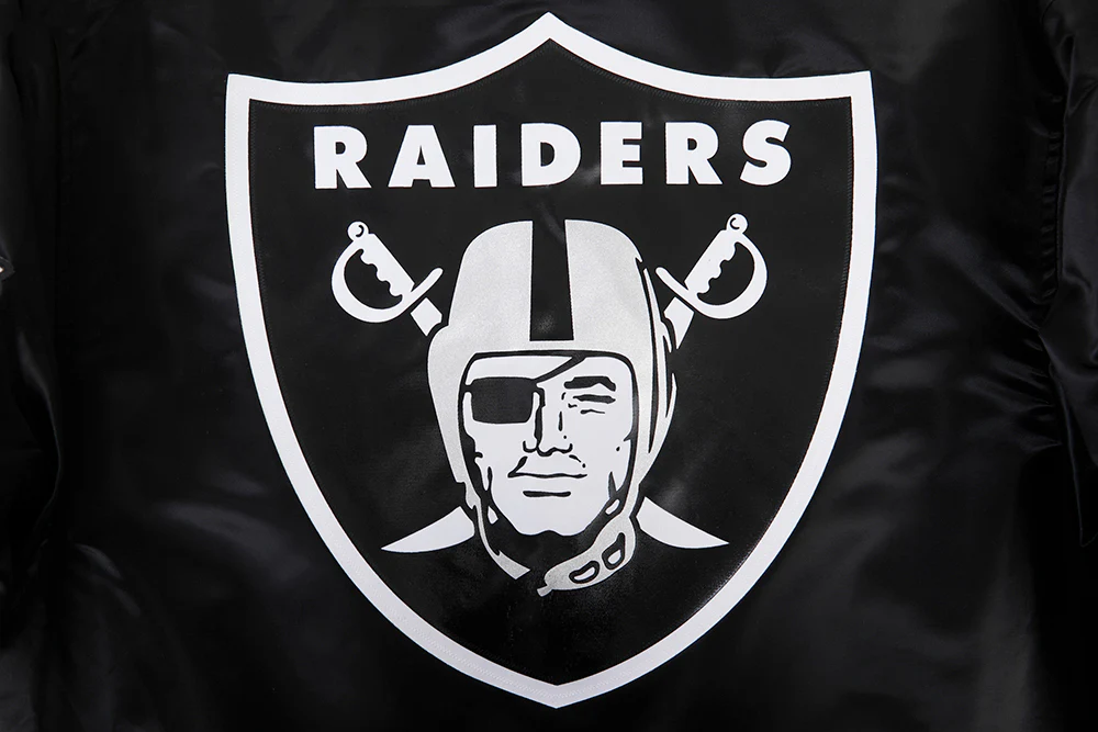 NFL LAS VEGAS RAIDERS BIG LOGO MEN'S SATIN JACKET (BLACK) - Image 8