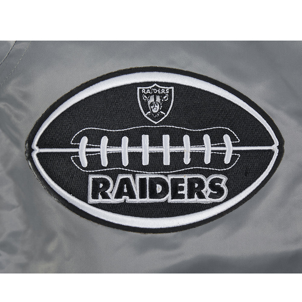 NFL LAS VEGAS RAIDERS OLD ENGLISH MEN'S LOGO SATIN JACKET (GRAY) - Image 7