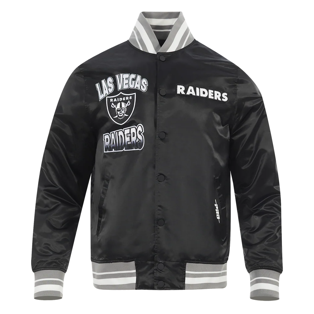 NFL LAS VEGAS RAIDERS TURN IT UP MEN'S RIB SATIN JACKET (BLACK/GRAY)
