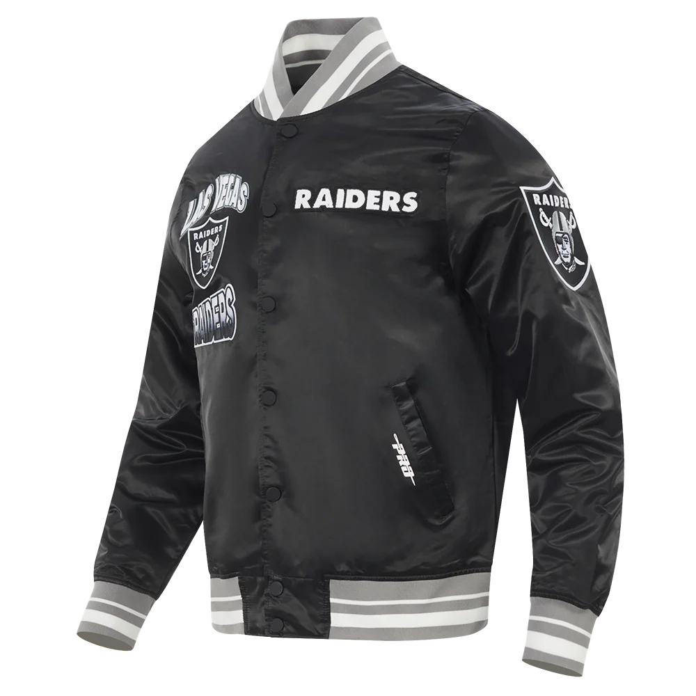 NFL LAS VEGAS RAIDERS TURN IT UP MEN'S RIB SATIN JACKET (BLACK/GRAY) - Image 2
