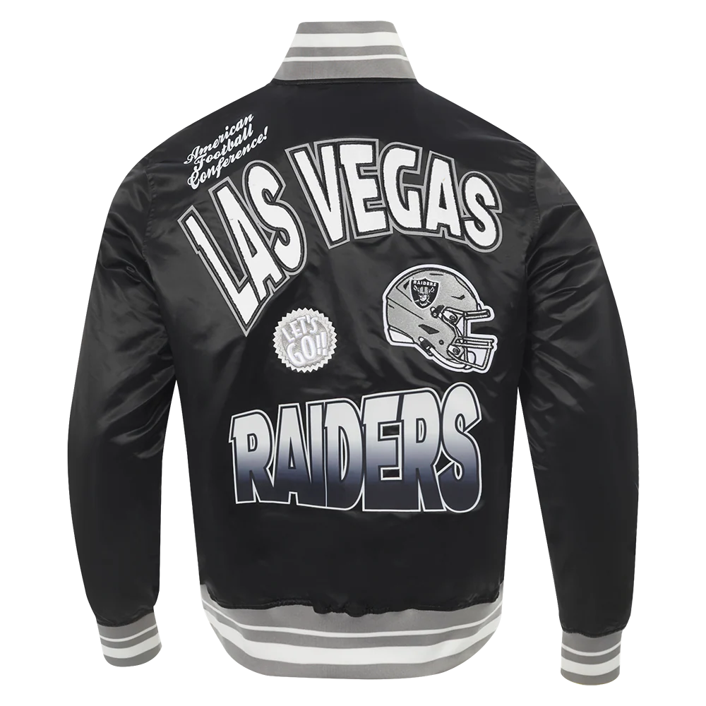 NFL LAS VEGAS RAIDERS TURN IT UP MEN'S RIB SATIN JACKET (BLACK/GRAY) - Image 3