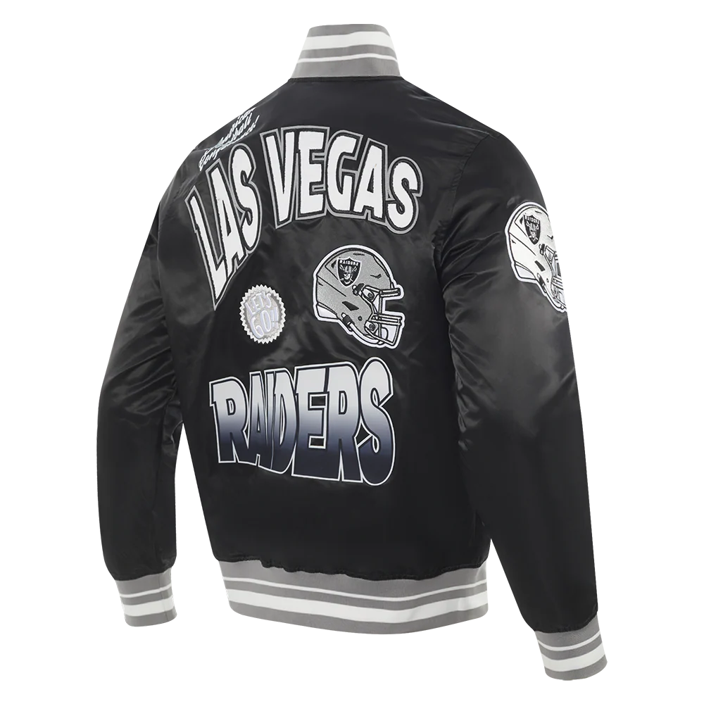 NFL LAS VEGAS RAIDERS TURN IT UP MEN'S RIB SATIN JACKET (BLACK/GRAY) - Image 4