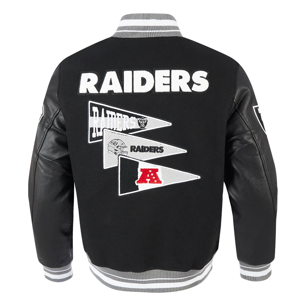 NFL LAS VEGAS RAIDERS TEAM PENNANTS MEN'S RIB WOOL VARSITY JACKET (BLACK/GRAY) - Image 3
